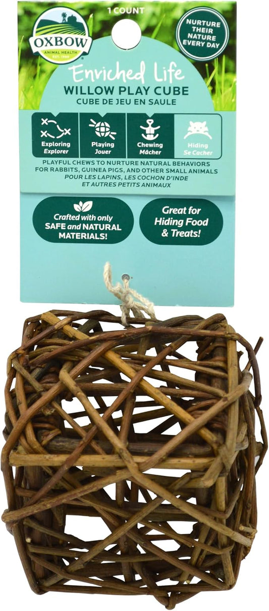Oxbow Enriched Life Willow Play Cube, All Natural Enrichment for Rabbits, Guinea Pigs, Rats, and Hamsters, Supports Healthy Teeth and Play Instincts, Safe Chew Accessory for Cages and Play Areas