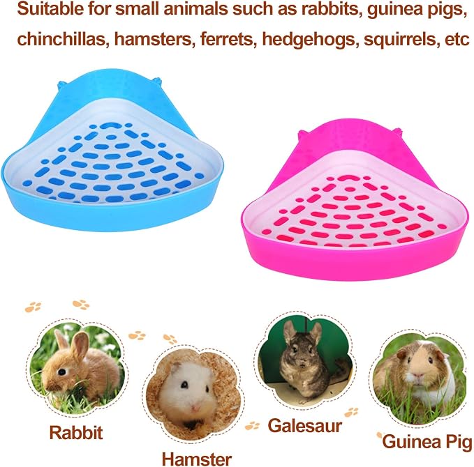 kathson Triangle Potty Trainer Corner Bunny Toilet Guinea Pig Litter Bedding Plastic Box Pet Pan for Rabbit Chinchilla Hamster Ferret Small Animal (Blue)