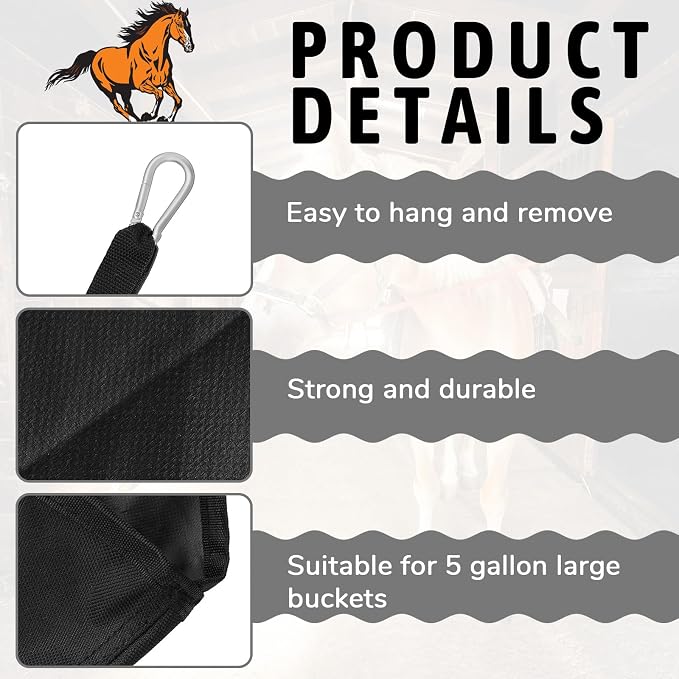 Paterr 2 Pcs Black Horse Feed Bag Hanging Bucket Holder Trailer Bag Suitable for 5 Gallon Water Bucket Horse Trailer Accessories 600d Polyester Feeding Supplies