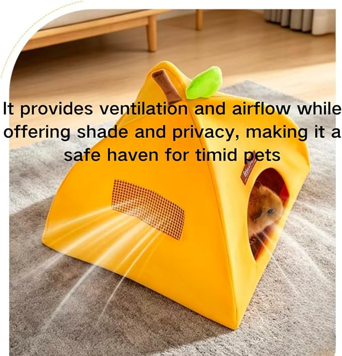 Guinea Pig Hideout Bed – Bottomless Guinea Pig House for Rabbits, Chinchillas, Ferrets & Small Pets – Breathable Summer Tent, Easy-to-Clean Hide for Indoor (Orange)