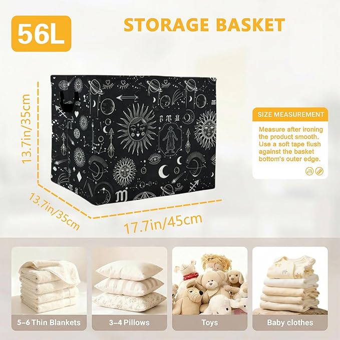 56L Celestial Astrology Laundry Basket Clothes Hamper with Handles,Foldable Blanket Storage Large Laundry Hamper with Waterproof PE,Toy Storage Bin Organizer,Cube Clothes Organizer,Home Decor