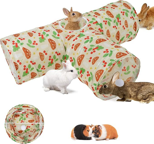 BWOGUE Bunny Tunnels & Tubes Collapsible 3 Way Bunny Hideout Small Animal Activity Tunnel Toys for Dwarf Rabbits Guinea Pigs Kitty