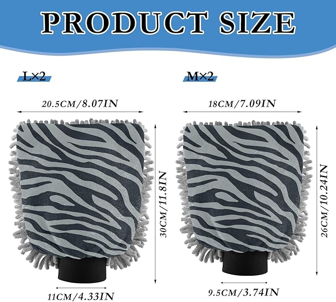 Car Wash Mitt Microfiber Wash Mitts for Car Washing Scratch-Free Cleaning Gloves Soft Non Absorbent Chenille Auto Hand Mitt Medium 2Pack Grey Zebra Print