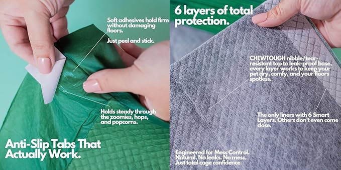Hopp'd™ Disposable Cage Liners for Guinea Pigs, Rabbits, Ferrets & Small Pets - Ultra Absorbent Bunny Pee Pads with Bamboo Odor Control; Guinea Pig Bedding (47"x24" Midwest)- 12 Count (1 Month Supply)