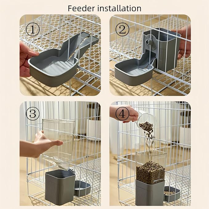 Hanging Automatic Food Water Dispenser,Rabbit Feeder Guinea Pig Water Bottle Food Feeder for Ferret Guinea Pig Rabbit Bunny Cage Accessories (Grey)