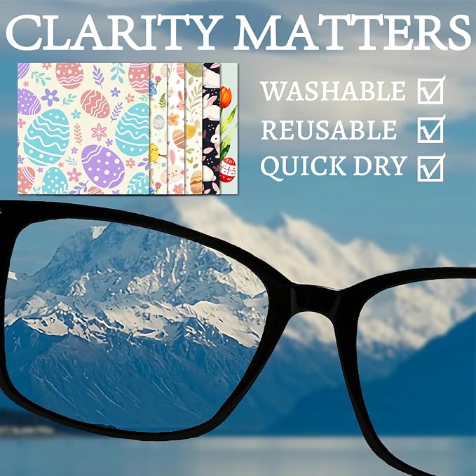 CREATCABIN 6Pcs Easter Glasses Cleaning Cloth Microfiber Cleaning Cloths Rabbit Egg Glasses Cleaner Wipes Soft Microfiber Reusable for Easter Eyeglasses Camera Lens Laptops Screens Phone 6 x 6 Inch