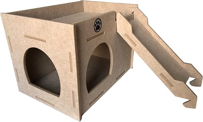 Guinea Pig Felt Hideout & House with Ramp Easy to Assemble Small Animal Sturdy Hut Habitats Decor for Piggies Chinchilla Rat Playing Hiding (Camel)