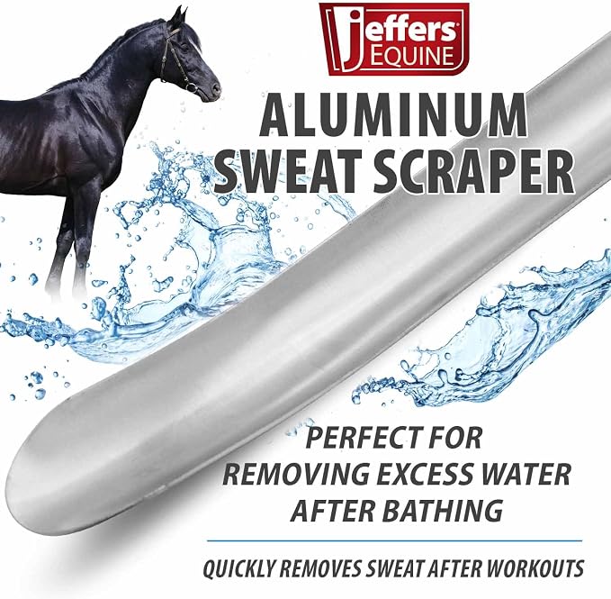 Jeffers Equine Aluminum Sweat Scraper for Horses, 15" - Contoured PVC Coated Grooming Tool for Removing Sweat, Water, Ergonomic Grip for Easy Use, Moisture from Hooves, Coat, Blanket, Pony, Stable