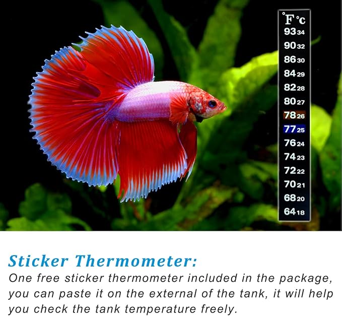 PULACO 100Watt Aquarium Heater for 15-25 Gallon Fish Tank, Adjustable Submersible Heater Thermostat with Thermometer Strip and Suction Cup