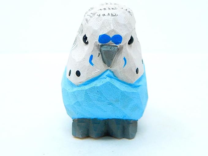 Selsela Hand-Carved Blue Parakeet Figurine - Miniature Wooden Budgie Bird Statue Sculpture, Handmade Animal Sculpture, Vibrant Home Decor & Collectible Gift