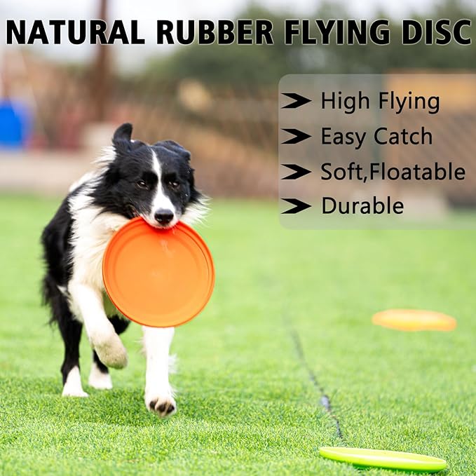 Dog Flying Disc - Durable Rubber Dog Toy for Fetch - Interactive Lightweight Flyer Dog Toys for Outdoor Playtime - Safer Disc for Healthy Activity - for Medium/Large Dogs (Red)