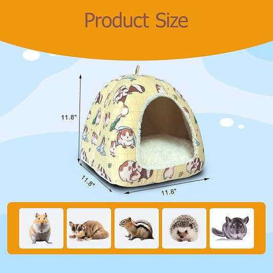 Guinea Pig Hideout Bed 11.8-Inch Cube - Cozy Small Animal House for Guinea Pigs, Chew-Proof Hideaway with Ventilation (Yellow, Adorable Guinea Pig Print)