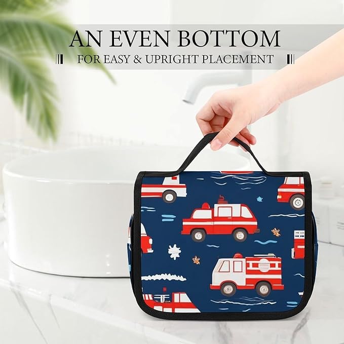 Unisex Firetrucks Fire Trucks Hanging Toiletry Bag Makeup Cosmetic Bag Travel Organizer for Accessories Full-size Container Toiletries