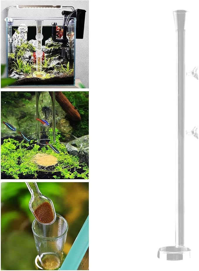 Aquarium Feeder Tube Glass Food Feeding Tube with Round Feeding Tray Fish Tank Shrimp Crab Feeding Accessories Prevents Waste Suitable for Household A, 45cm