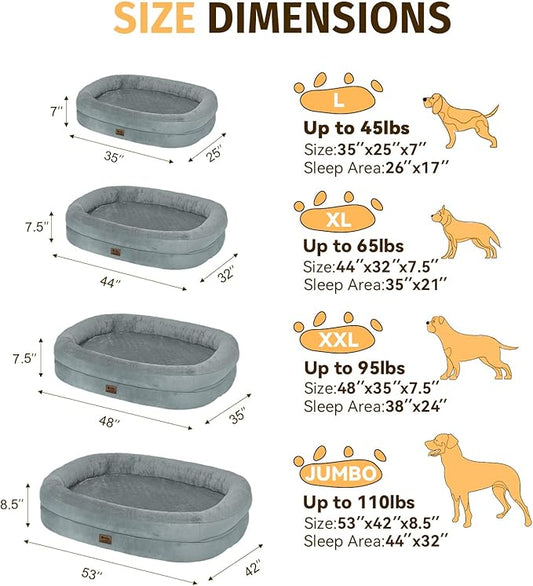 Orthopedic Dog Bed for Extra Large Dogs, XL Waterproof Dog Bed with Bolsters, Supportive Egg Crate Foam Pet Couch Bed with Removable Washable Cover & Non-Slip Bottom, Grey