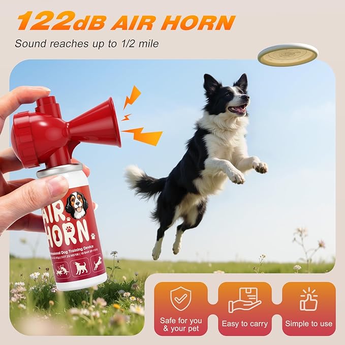 Nicehill 2 Pack Air Horn, 122dB Loud Air Horn for Dogs Pet Corrector to Stop Barking Jumping Chasing, Coyote Alert Safety Horn for Walking Hiking, Non‑Refillable 1.4oz, Orang