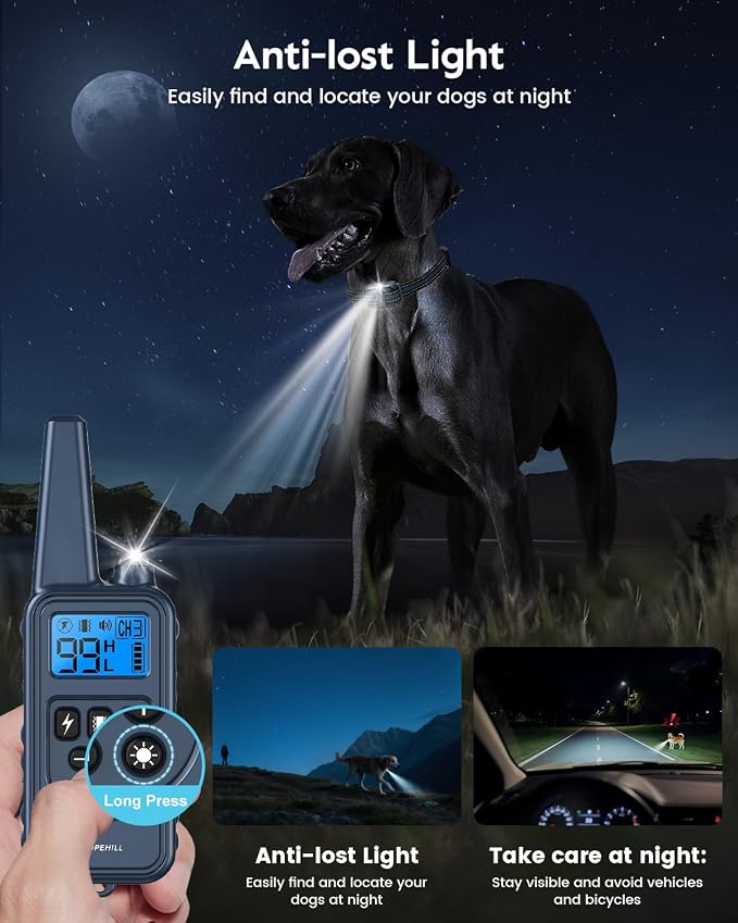 SLOPEHILL Dog Training Collar with Remote, 4200FT Electric Shock Collar,Waterproof E-Collar with Beep, Vibration, Shock, Flash Light and No Shock Mode, for 8-140lbs Small Medium Large Dogs,Dark Blue