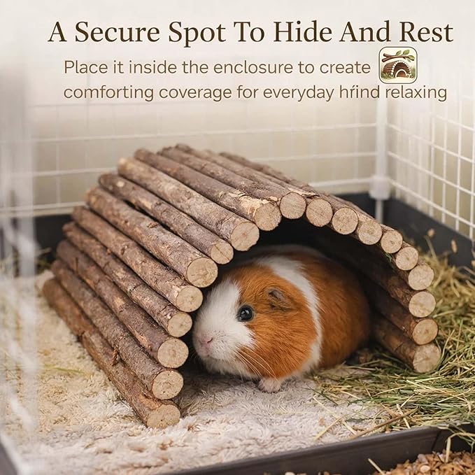 Guinea Pig Hideout, Collapsible Wooden Tunnel & Hideaway for Rabbits, Hedgehogs, Chinchillas, Ferrets and Other Small Pets, Flexible Natural Wood Cage Accessory, No Assembly Required (1PCS*4 * 6.8‘’)