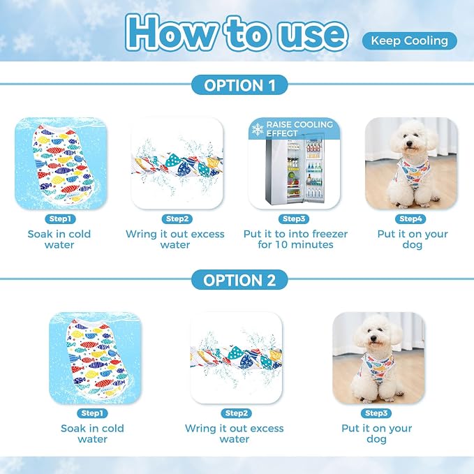 cyeollo 2pack Dog Cooling Shirt, Breathable Sleeveless Summer Clothes for Dogs, Intant Cool T Shirts for Small Dogs, Blue Fish M