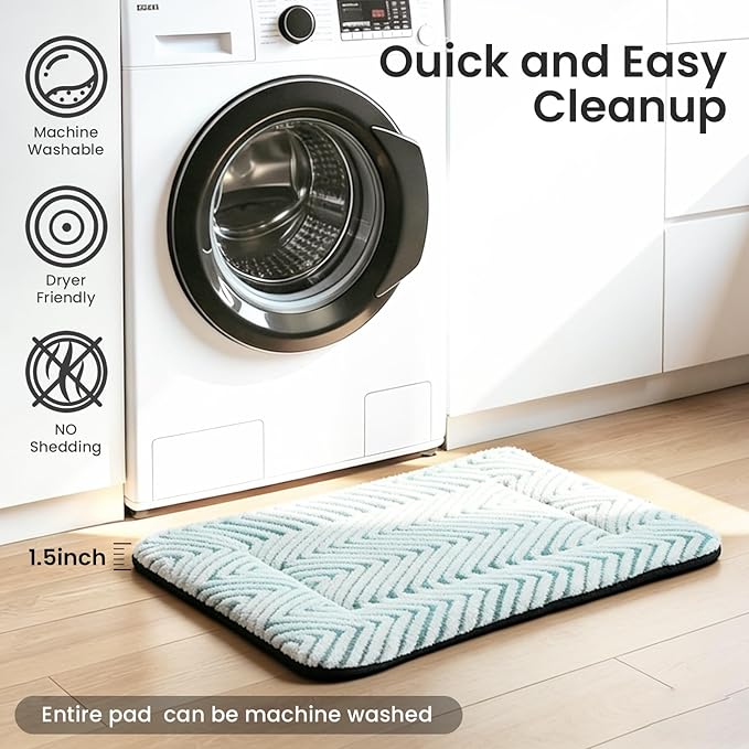 Mora Pets Cat Bed for Indoor Cats & Small Dogs Washable Flat Cat Bed Mat Soft Fluffy Dog Crate Kennel Carrier Pad with Anti-Slip Bottom for Pet Cage Travel Sleeping Chevron Blue 22 x 13