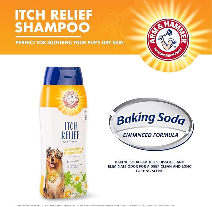 Arm & Hammer for Pets Itch Relief Dog Shampoo with Chamomile and Peppermint, Soothes Dry and Itchy Skin, pH Balanced, Free of Sodium Lauryl Sulfate and Parabens, 20 Fl Oz - 2 Pack