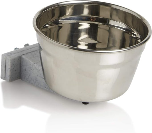 Lixit® Stainless Steel Kennel Food or Water Bowl - Non Spill Hanging Removable Crate Bowls - Carrier Cage Dish for Dogs or Cats for Feeding and Drinking (Stainless Steel, 20 Ounce (Pack of 2))