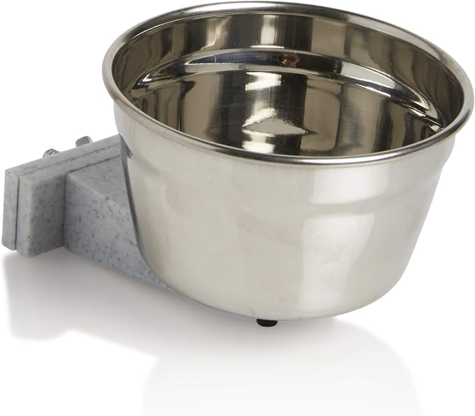 Lixit® Stainless Steel Kennel Food or Water Bowl - Non Spill Hanging Removable Crate Bowls - Carrier Cage Dish for Dogs or Cats for Feeding and Drinking (Stainless Steel, 20 Ounce)