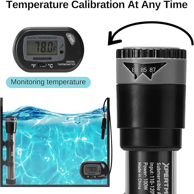 SainSmart XpertMatic Aquarium Heater Submersible, Fish Tank Heater 100W Adjustable Thermostat with Suction Cup, for Marine Saltwater and Freshwater, Up to 20 Gallon Fish Tanks