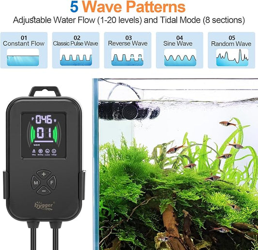 hygger Aquarium Crossflow Wave Maker, Adjustable Direction & Flow Gyre Wavemaker 5 Wave Modes & Tidal Mode Magnetic Powerhead Circulation Pump with Controller For Saltwater Coral Reef Tank 4750GPH