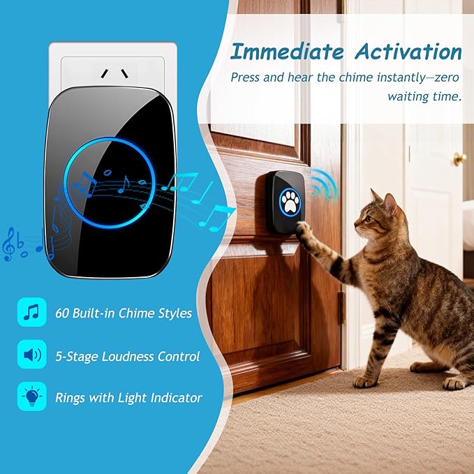 Edge Touch Dog Bell – Blk Long-Range Wireless Dog Door Bell 1000ft with LED, Waterproof Dog Buttons & Dog Clicker for Communication, Durable Bells for Dog Training to Go Outside(2 Bells & 1 Chime)