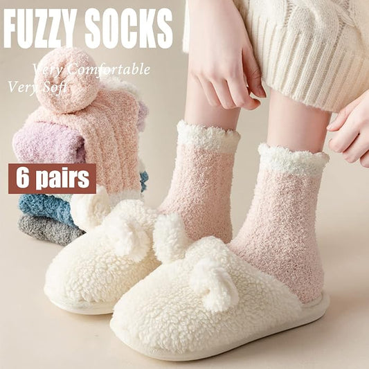 Ginmewrae Women Fuzzy Socks Cozy Soft Fluffy Cute Animal Slipper Socks Sleeping Warm Socks Christmas Gift for Girls