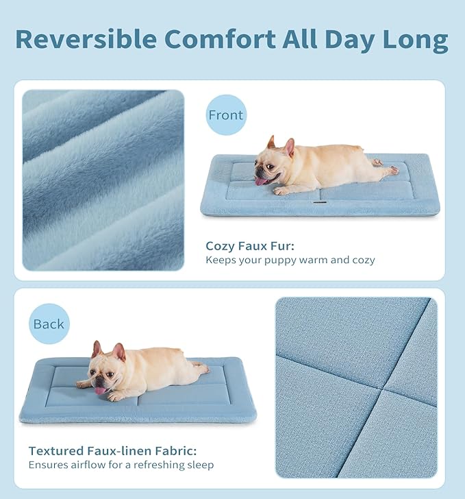 MADE 4 PETS Dog Crate Pad Bed for Medium Dogs, Washable & Reversible, Anti-Slip Kennel Mat for Cozy Sleeping, Soft Fluffy Dog Bed for Indoor & Outdoor Use, 29"x21", Blue