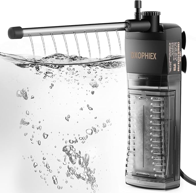 DXOPHIEX Internal Filter for Aquarium, Submersible Aquarium Filter for 5-12gallon Fish Tank and Turtle Tank with Triangle Shape Design Adjustable Water Flow and Replacement Cartridge