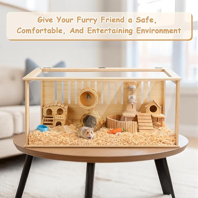 Leinuosen 14 in 1 Wooden Hamster Cage 32 Inch Guinea Pig Cages with House Water Bottle Wheel More Guinea Pig Cage Accessories Large Hamster Cages and Habitats Acrylic Openable Top for Small Animal