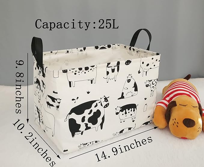 Kid Clothes Storage Basket Gift Shelf Basket Toy Storage Bin, Nursery Basket Organizer Box for Children With Handles for Room Deco (Cow)