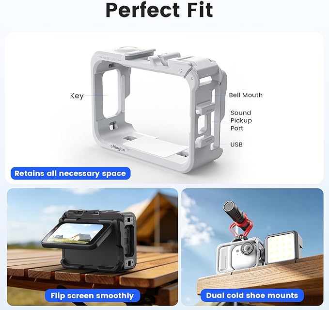 Cage for Insta360 Go Ultra Accessories, Protective Horizontally-Vertically Shoot Case for Insta360 Go Ultra, with Cold Shoe Mounts, 1/4" Threads, Quick Release Mounts Adapter, Ultra-Light (White)