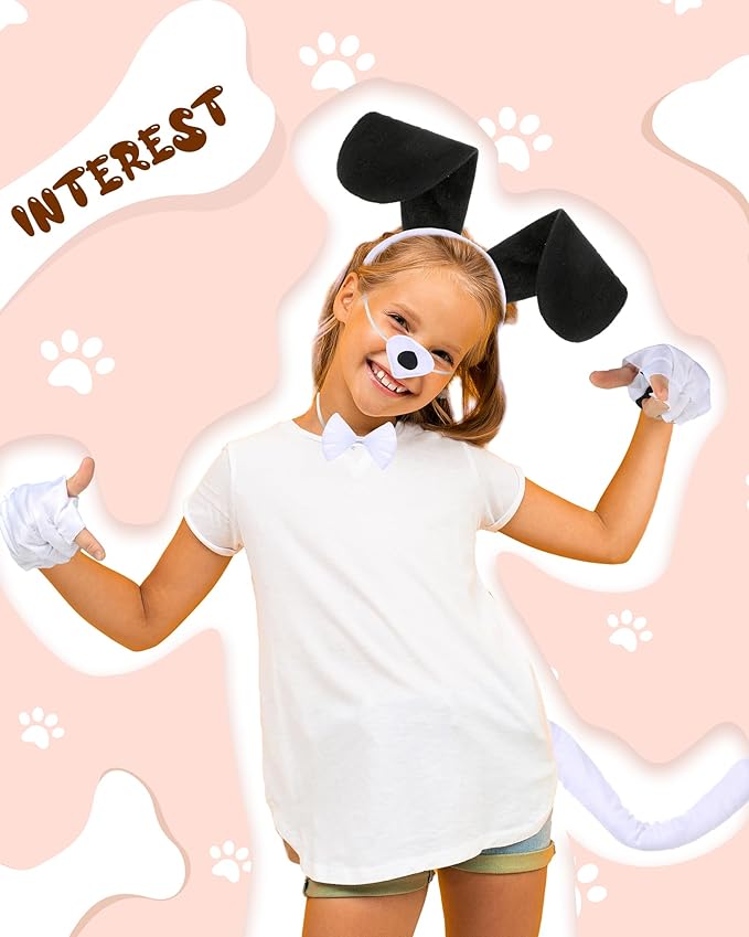 Syhood Puppy Dog Costume Set Ears Headband Bowtie Nose Tail Paw Gloves Accessories for Carnival
