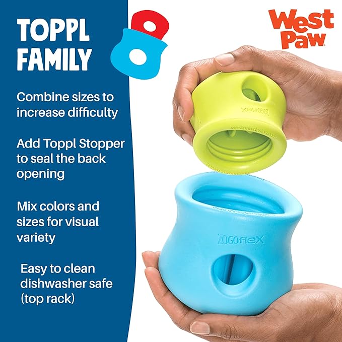 WEST PAW Zogoflex Toppl Interactive Treat Dispensing Puzzle Dog Toy for Mental Stimulation & Enrichment-Holds Kibble & Treats-Lickable, Freezable & Dishwasher Safe-Made in USA-Large-Tangerine