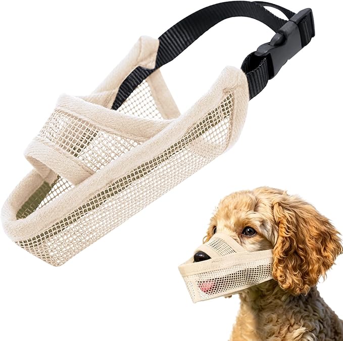 Crazy Felix Nylon Dog Muzzle for Small Medium Large Dogs, Air Mesh Breathable and Drinkable Pet Muzzle for Anti-Biting Anti-Barking Licking (XXS, Beige)