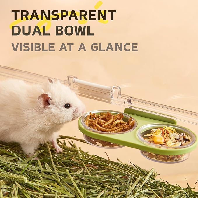 Magnetic Hamsters Feeding Set Freestanding Water Bottle Food Bowl for Glass Tanks, Suitable for Syrian Dwarf Hamsters Gerbils Mice Rats Degus (Gray, Magnetic-Mounted)