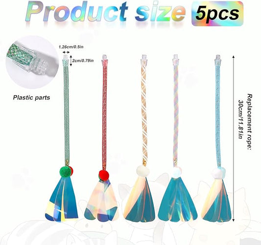 5pcs Interactive Cat Toys Ball Tail Accessories, 11.81 Inch Interactive Moving Dog Toys Replacement String, Rolling Pet Toy, Rope Parts for Bored Indoor Cats Pet Motion Activated