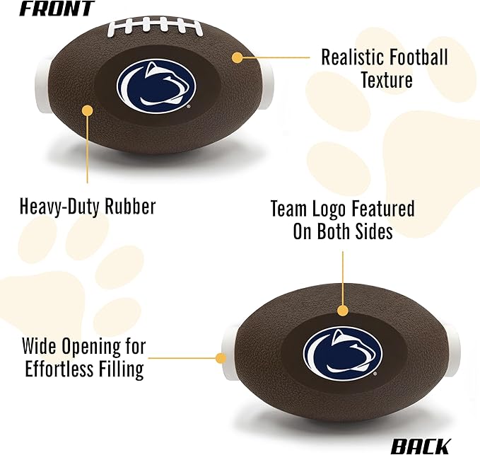 NCAA Penn State Nittany Lions Football Treat Dispensing Toy for Dogs and Cats, Rubber Ball Pet Toy, Interactive Fun Doggie Treat Toy, Natural Rubber Feeding Toy