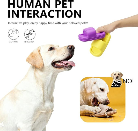 MECOOL Squeaky Slipper Dog Toy - Chew Toys for Aggressive Chewers, Durable Rubber Chew Toy for Dental Cleaning & Boredom Relief, for Small Medium Dogs, 2PCS Yellow and Purple