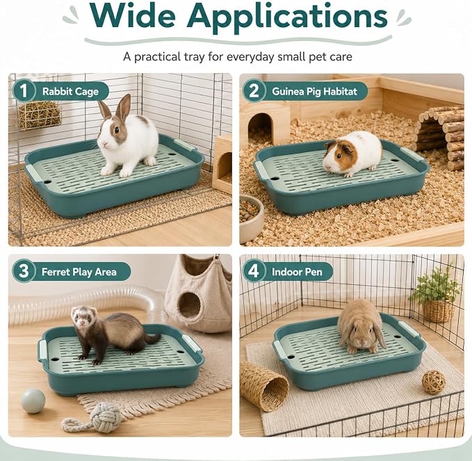 Garneck Guinea Pig Litter Box Rabbit Toilet Tray: Bunny Cage Litter Pan with Grid for Small Animal Potty Training Pet Toilet for Guinea Pig Rabbit Ferret Easy Clean