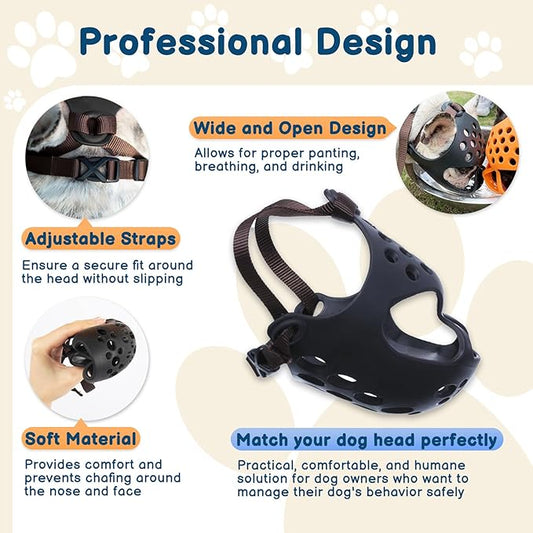 BARKLESS Dog Muzzle for Short Snout, Soft English Bulldog Muzzle for Biting, Chewing, Licking, Flat-Faced Bulldog Mouth Guard for Aggressive Dogs Grooming Walking, Allows Drinking