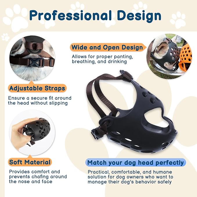 BARKLESS Dog Muzzle for Short Snout, Soft Frenchie Muzzle for Biting, Chewing, Licking for French Bulldogs Boston Terriers, Ideal for Flat-Faced Aggressive Dogs Grooming Walking, Allows Drinking