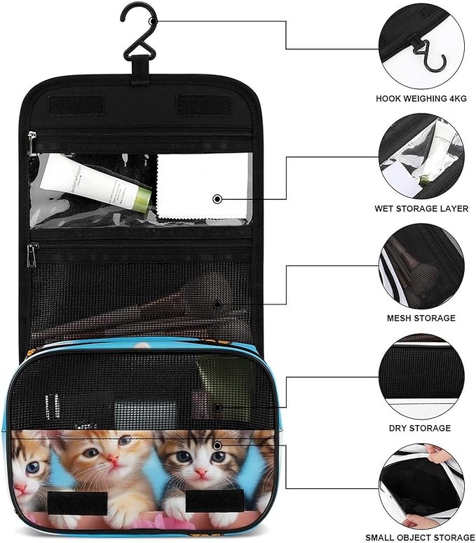 Toiletry Bag Garden Wonder Kittens Cats Hanging Travel Makeup Organizer Cosmetic Bag for Full Sized Toiletries