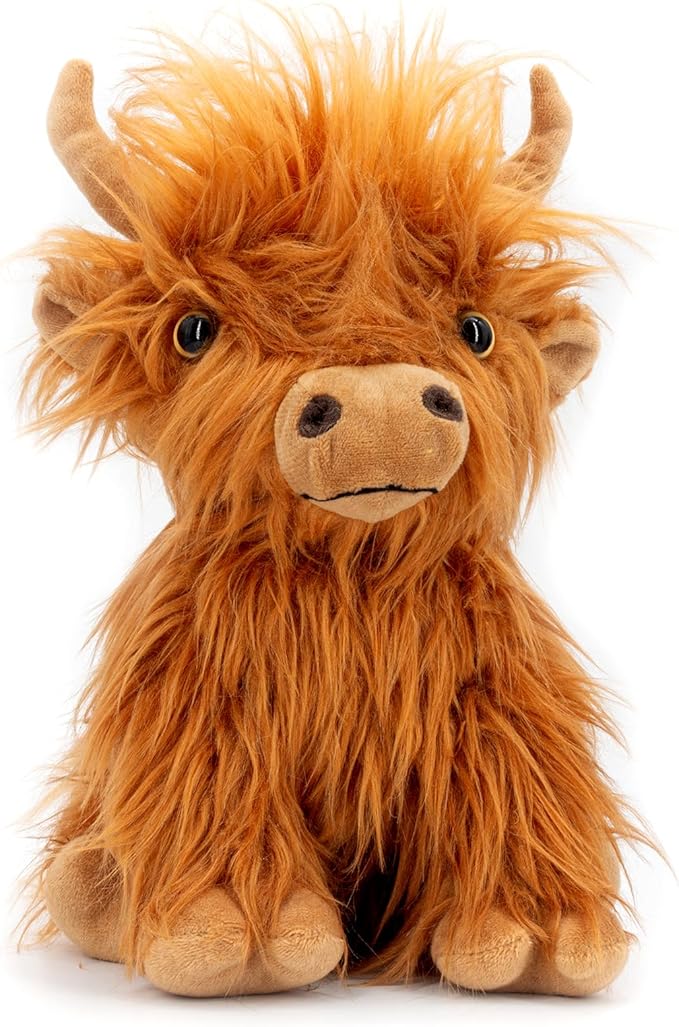 Marysun Highland Cow Stuffed Animal Toy Non-Microwavable Brown Stuffed Animal Gift for Girls and Kids, 9.8in, 0.5lb