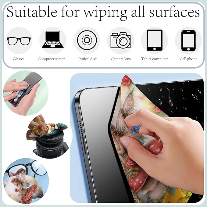 CREATCABIN 6Pcs Glasses Cleaning Cloth Eyeglass Cleaner Cloth Lens Wipes for Cleaning Eyeglasses Reusable Fairy Soft Microfiber for Sunglasses Camera Laptops Screens Cell Phone 6x6Inch