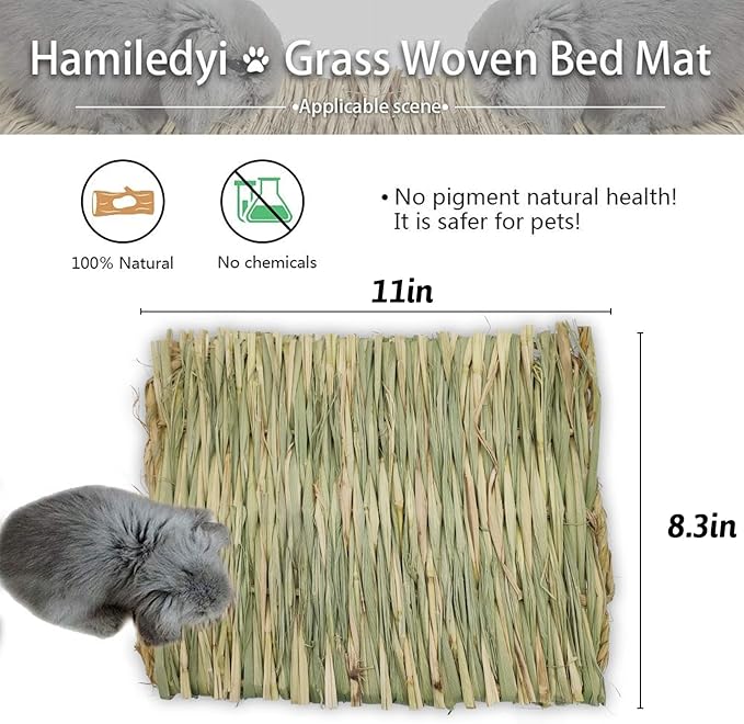 Hamiledyi Grass Mat Woven Bed Mat for Small Animal 5 Grass Mats Bunny Bedding Nest Chew Toy Bed Play Toy for Guinea Pig Parrot Rabbit Bunny Hamster Rat